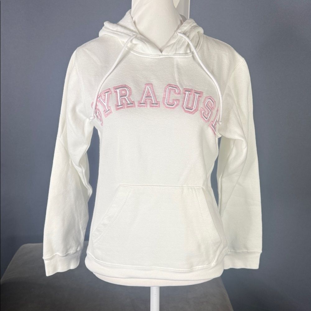 Women’s White Embroidered SYRACUSE College Drawstring Hoodie Size S NEW